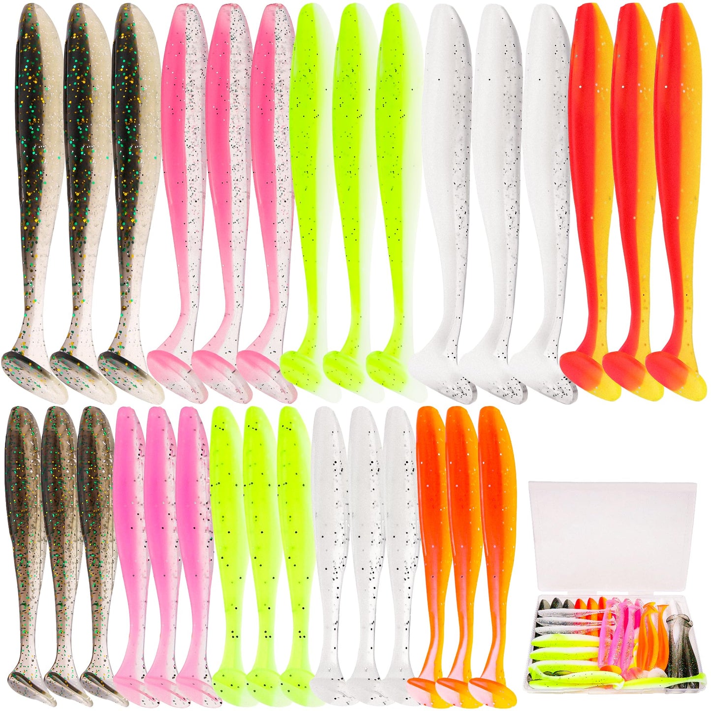 Vhxmaizxn 30 Pcs Soft Plastic Fishing Lures Paddle Tail Swimbaits Soft Bait