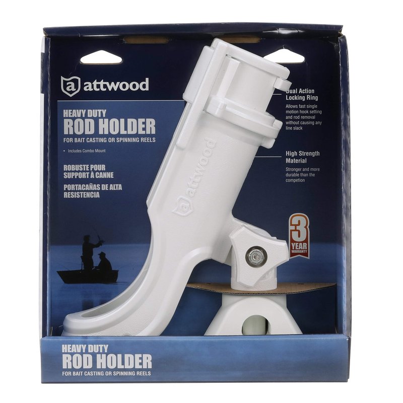 Attwood 5009W4 Heavy-Duty Adjustable Rod Holder, 180-Degree Vertical Adjust, Rapid-Release, White, Bait Casting/Spinning Reels