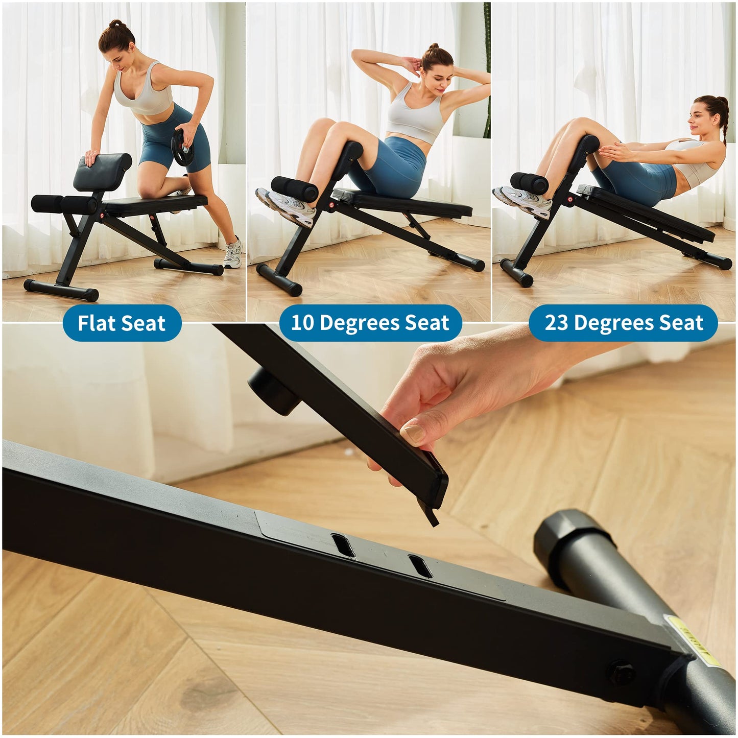 leikefitness Roman Chair Adjustable Weight Bench Foldable Workout Exercise Bench Full Body Strength Training Preacher Curls Bench