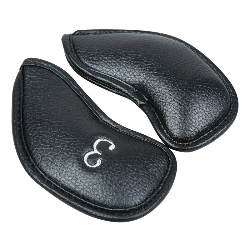 Golf Builder 10pcs/Set Black Leather Golf Iron Head Covers 3-9 Sw Pw Aw Fit Right Hand Irons