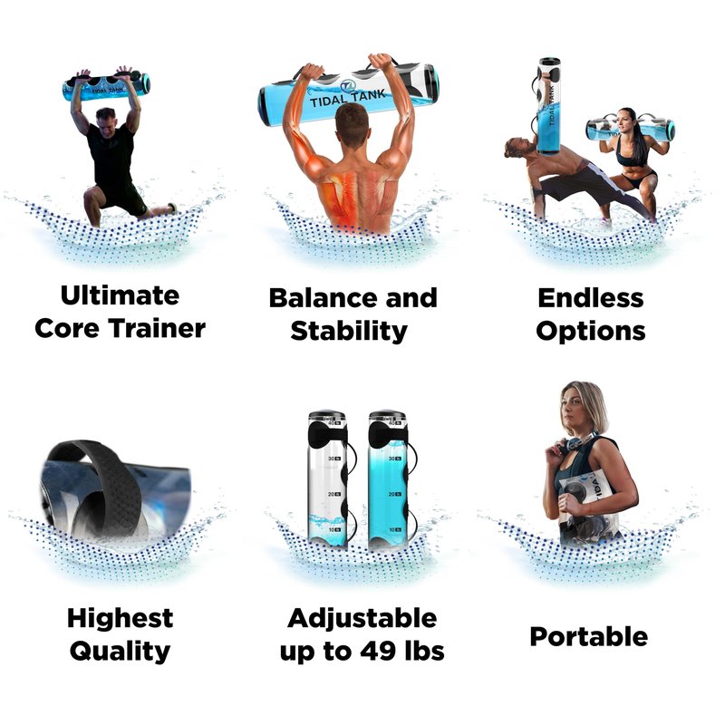 Tidal Tank Classic - Aqua Bag with Water, Sandbag Weighted Workout Equipment for Strength Training Adjustable Weights for Core Stability, Free App for Full Body Workout - up to 49 lb