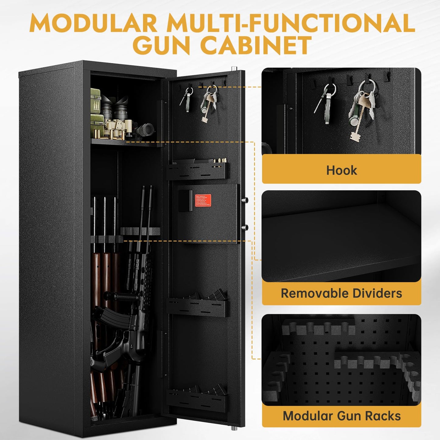 KAER 10-15 Biometric Gun Safe for Rifles and Pistols,Large Gun Cabinet with Removable Racks & Adjustable Shelf,Fingerprint Keypad Lock Rifle Safe for Home & Hunting(AR-15)