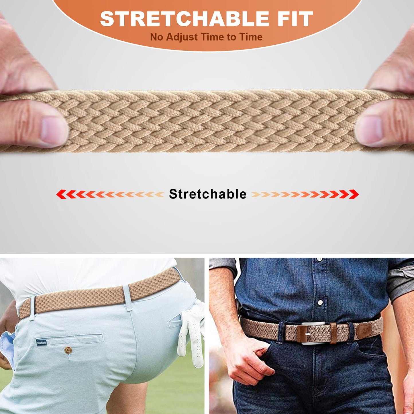 Housmai Stretch Braided Belt for Men -Mens Gift Elastic Woven Golf Belt 1 3/8"- for Golf Jeans Casual Wear