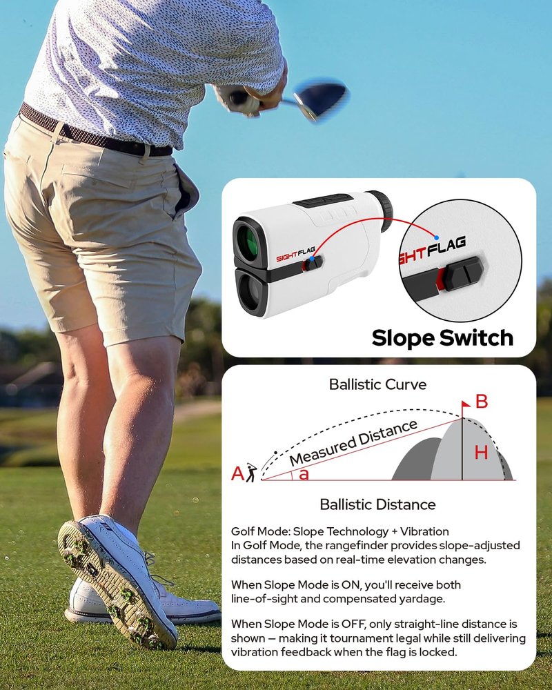 Golf Rangefinder with Slope, 1300 Yards & 7.5X Magnification Range Finder for Golf & Hunting, External Slope Switch, Tournament Legal, Rechargeable Battery, Magnetic, SIGHTFLAG Golf Accessories