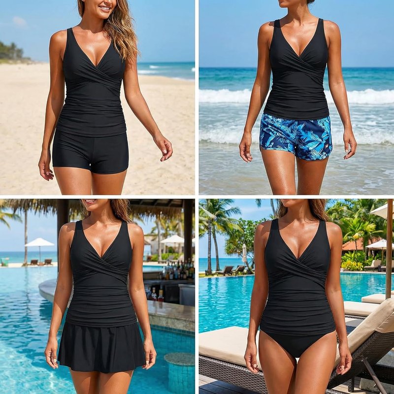 Underwire Tankini Top for Women - Twist V Neck, Ruched Tummy Control | Ideal for Big Busts
