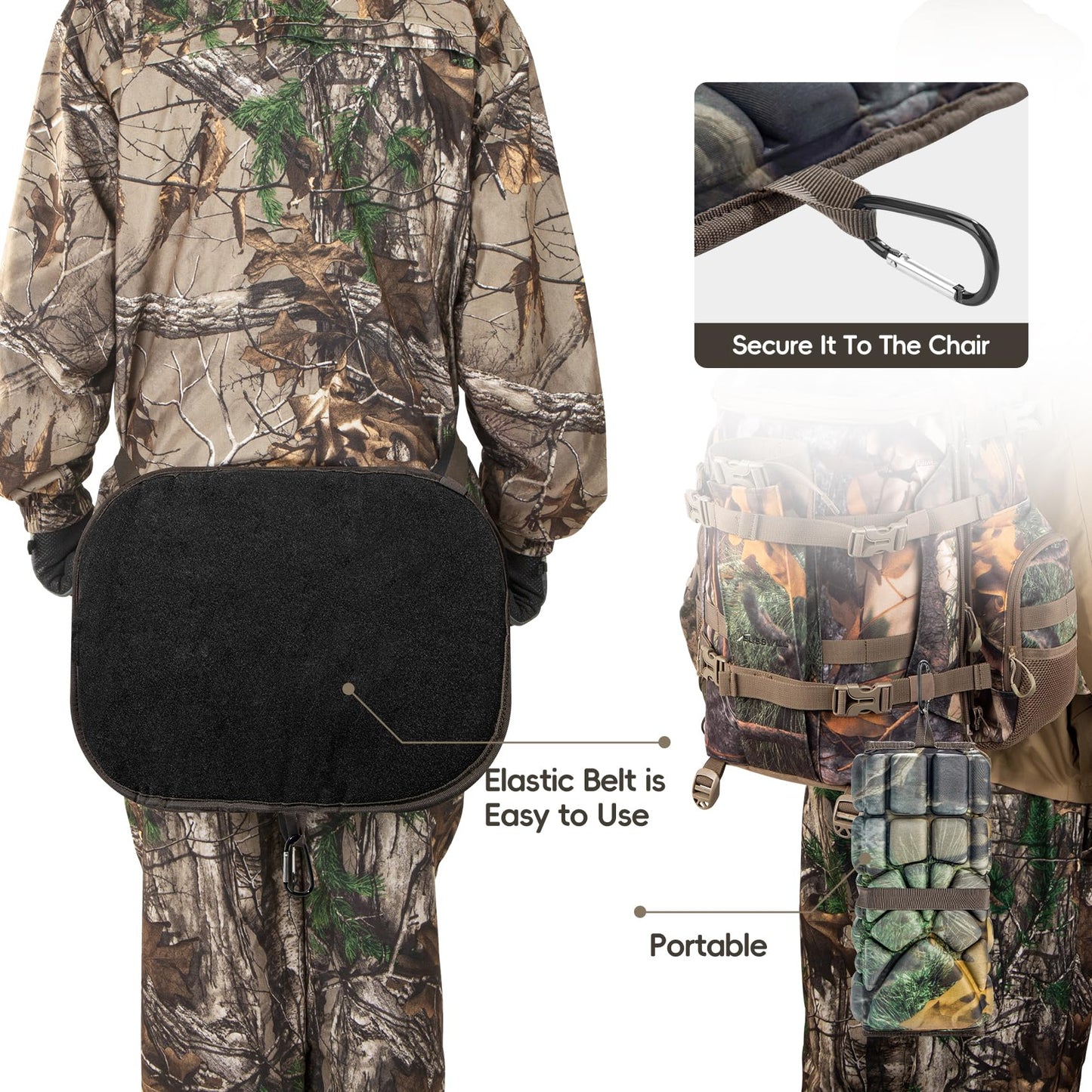 BLISSWILL Hunting seat Cushion，Stadium Cushion，100% Memory Foam Silent Lightweight for Camping, Hunting, Fishing，Camping，Outdoor