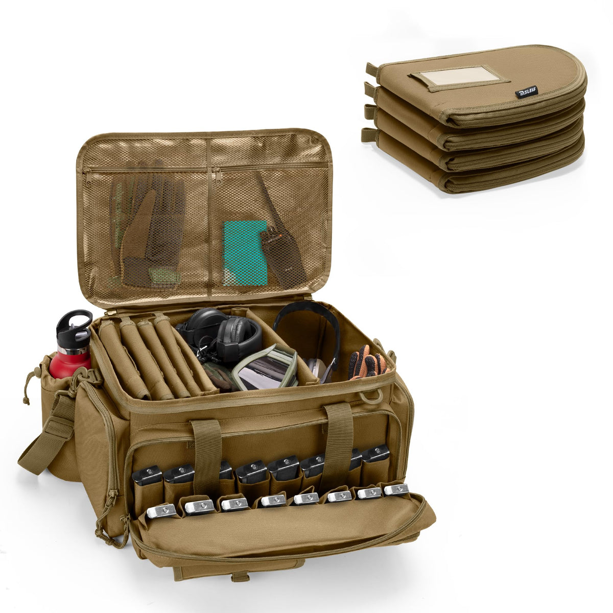DSLEAF Tactical Pistol Range Bag with 4 Pistol Cases, Padded Gun Duffle Range Bag with 16X Magazine Slots and Extra Pockets for Ammo and Essentials (Patent Design)
