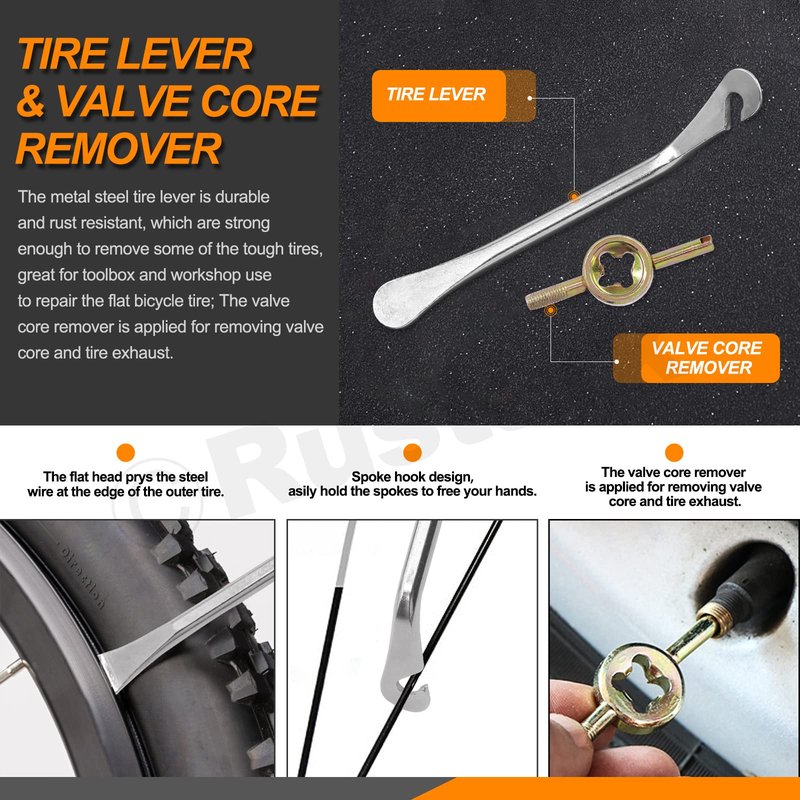 Rustark 9Pcs Bicycle Spoke Wrench Portable Bike Spoke Adjustment Tool Kit Bike Rim Repair Tool Tire Lever Cycling Pocket Tools for Bike Repair