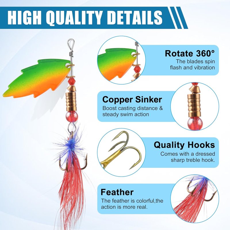 Fishing Lures Kit - Rooster Tail Spinner Baits for Bass, Trout & Pike | Hard Bait Crankbaits
