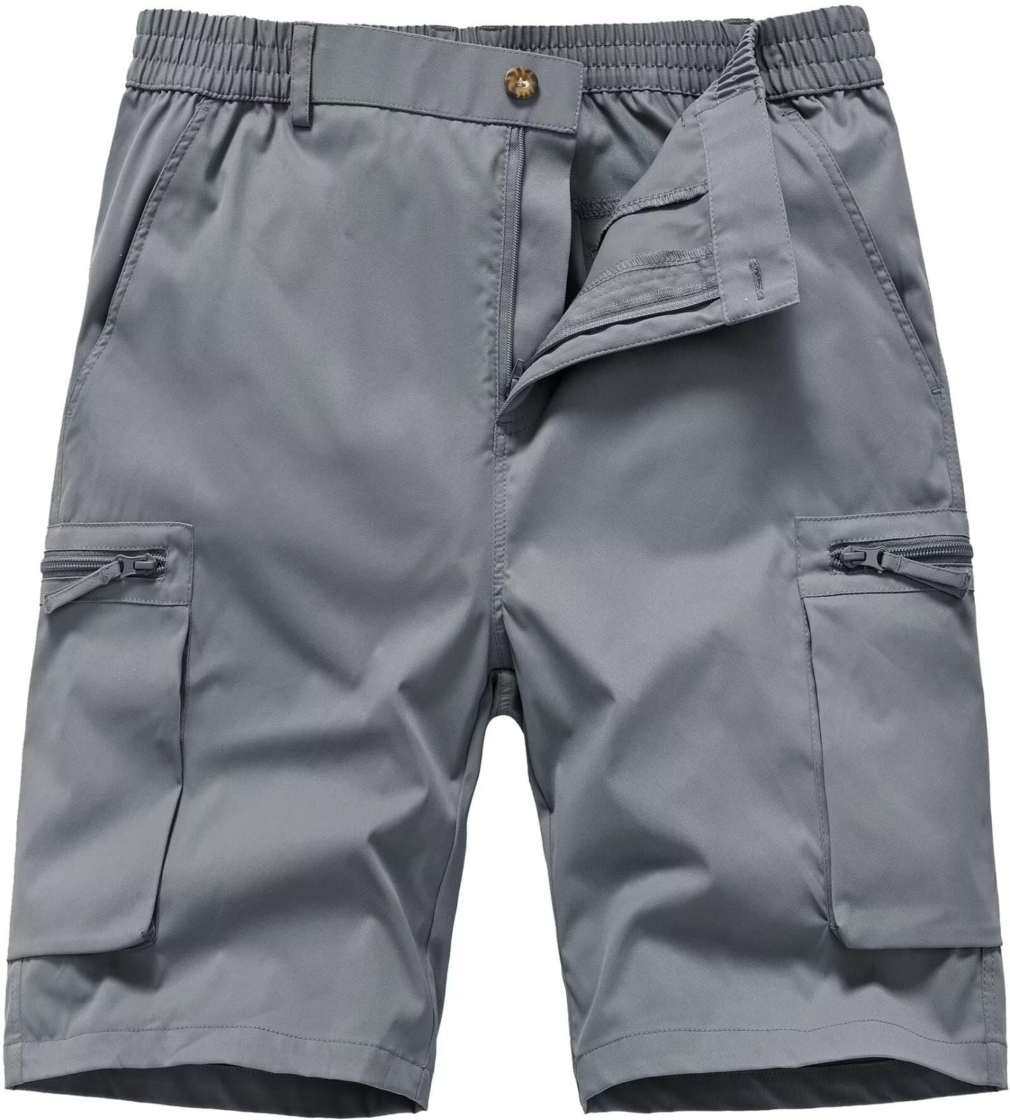 QPNGRP Men's 9" Inseam Stretch Waist Zipper Cargo Shorts with 6 Pockets Grey 30