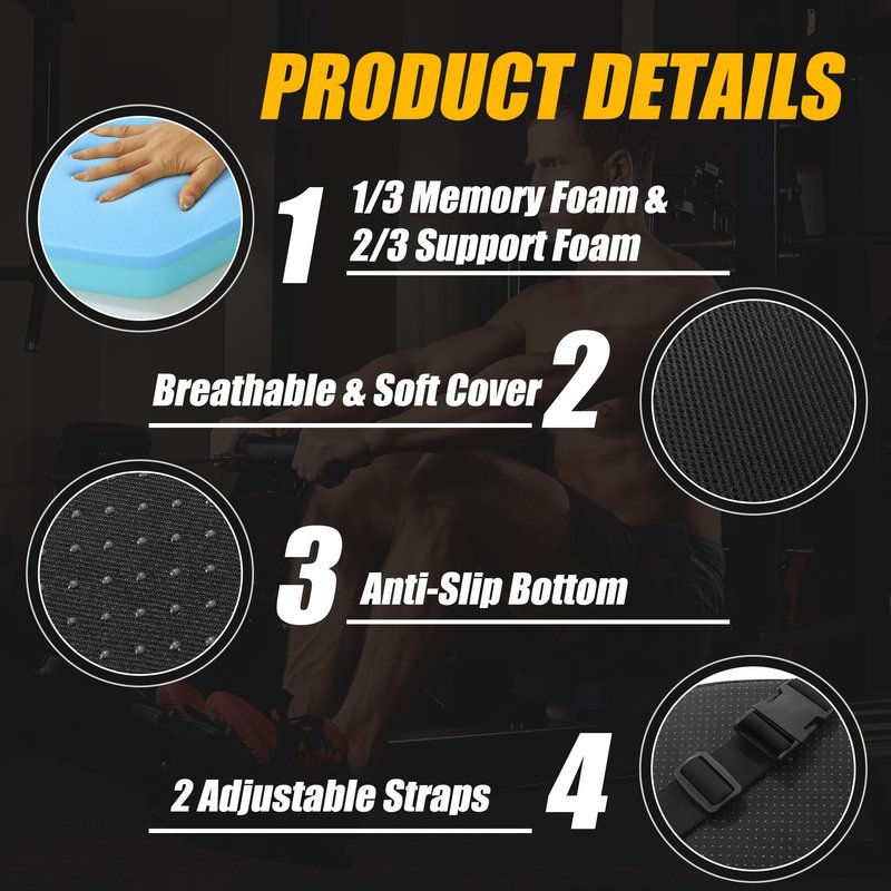 MABOZOO Exercise Bike Seat Cushion, Comfort Recumbent Bike Seat Cushion Stationary Pad with Washable Cover, Foam Rower Mat Pad for Rowing Machine, Bicycle