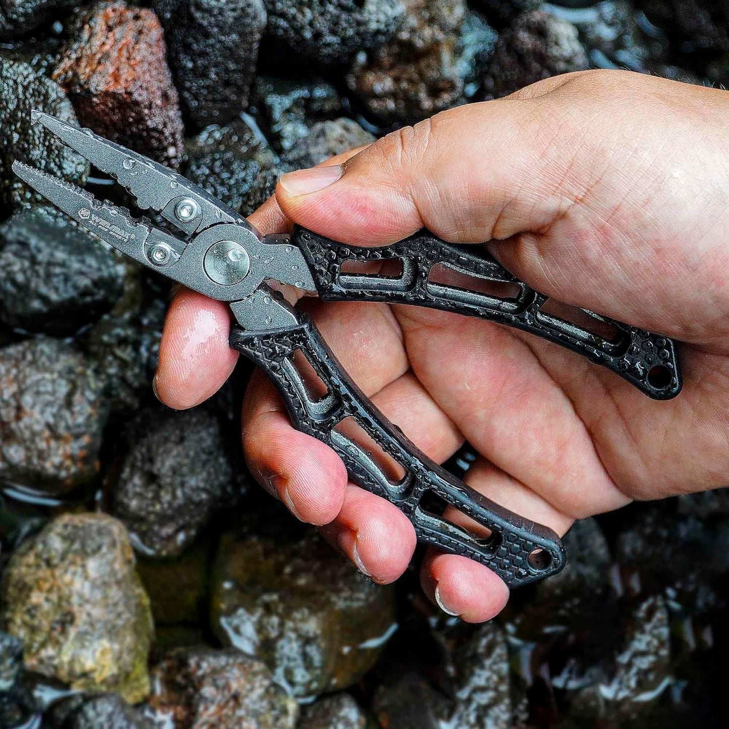 Fishing Pliers - Saltwater & Freshwater Hook Remover with Line Cutter - Titanium Coated SUS420 Jaws | 6 Inch Black