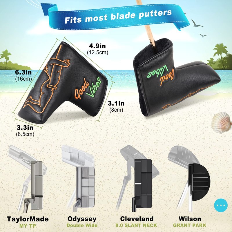 Craftsman Golf Beauty Hold the Club Black Blade Putter Headcover Magnetic Closure Good Vibes