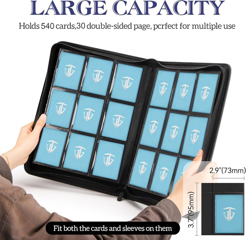 Trading Card Binder - 9 Pocket Zipper Album for 540 Cards | TCG, Sports, Yu-Gi-Oh, MTG (White)
