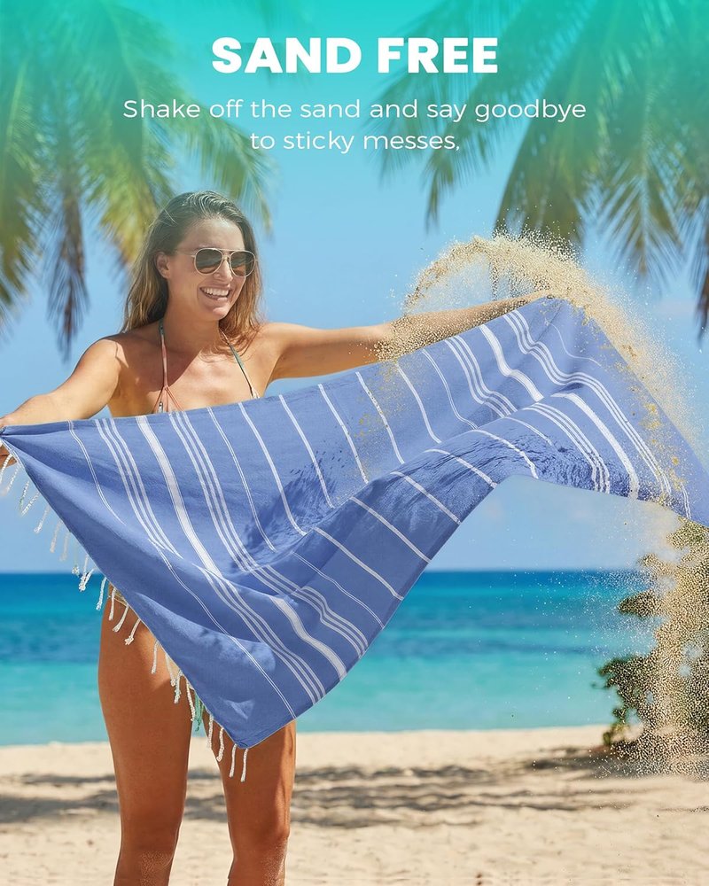 Turkish Beach Towels - 6 Pack Quick Dry, Sand Free, Soft & Absorbent | Lightweight Travel Towels in Blue
