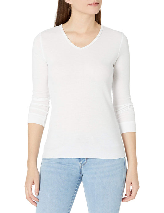 Fruit of the Loom Women's Micro Waffle Thermal V-Neck, White, X-Large