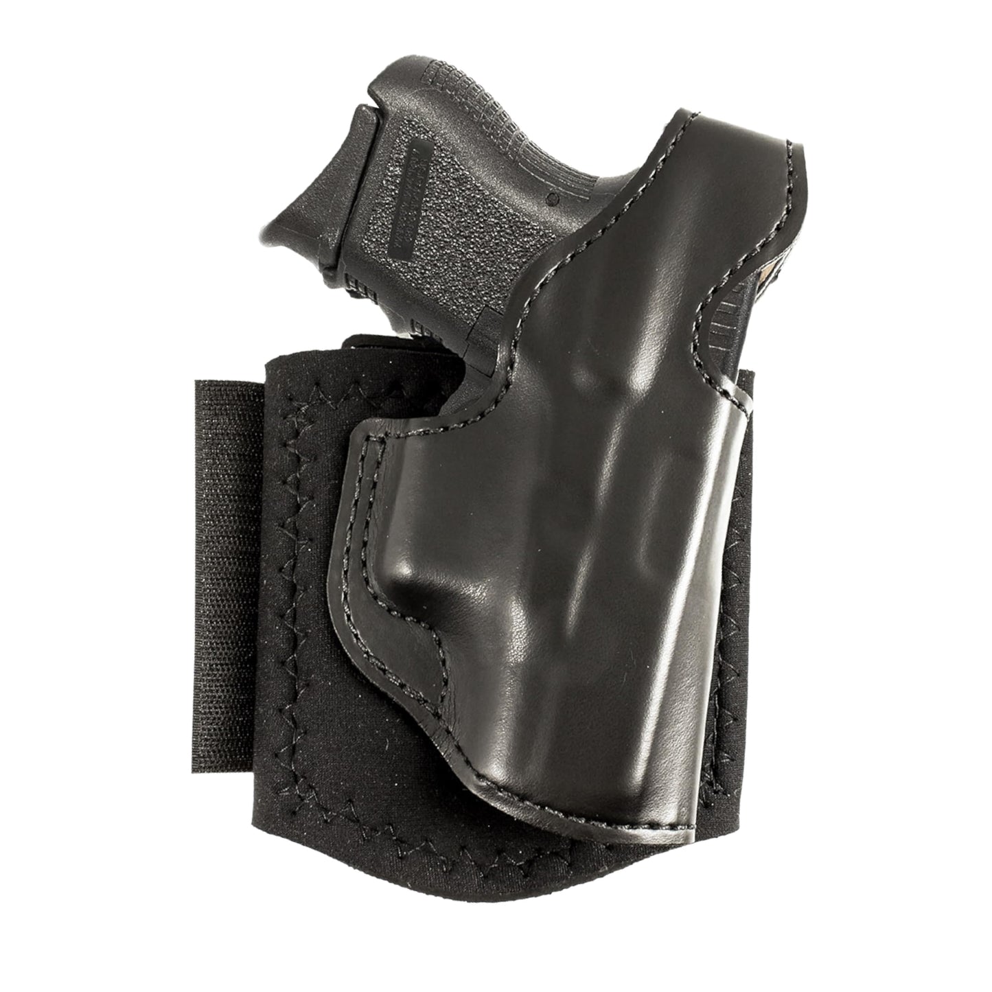 DeSantis Die Hard Ankle Rig - Concealed Carry Ankle Holster, Leather Lined Holster with Thumb Break, Neoprene Leg Band, Compatible with Glock 26, 27, 33 - Right-Hand Draw, Black