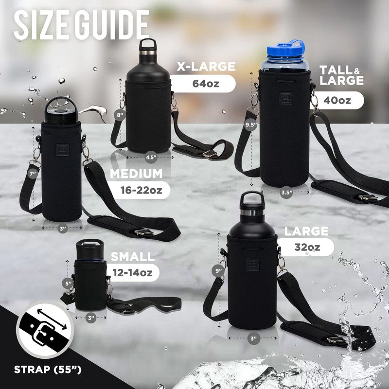 Made Easy Kit Neoprene Water Bottle Carrier Holder with Adjustable Shoulder Strap for Insulating & Carrying Water Container Canteen Flask Available in 5 Sizes (Desert Khaki Cactus, L+Tall (40oz))