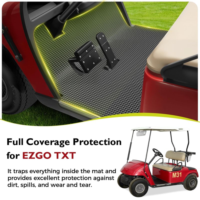 Tecoom Golf Cart Floor Mat Fit for EZGO TXT, Custom Front Golf Cart Feet Mats, Durable Replacement Full Coverage Liner Mats, Black