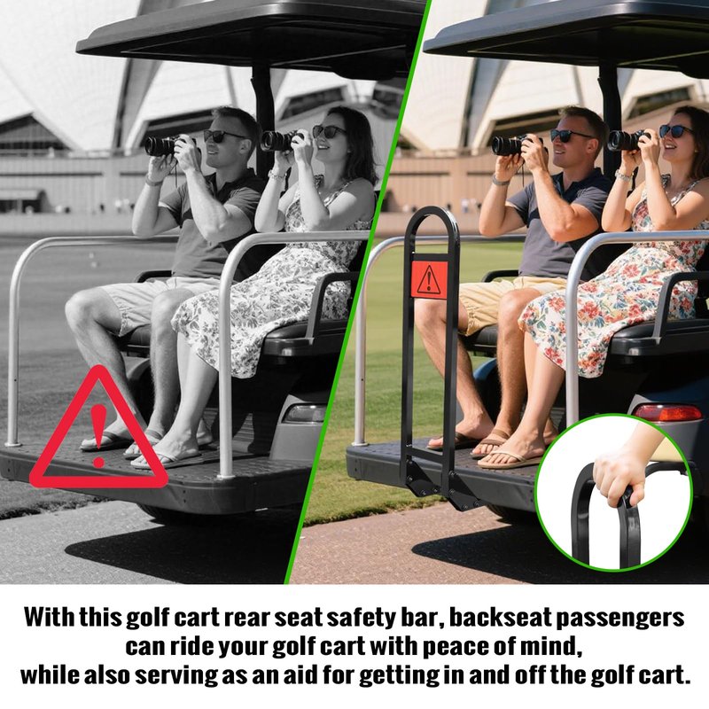 Roykaw Golf Cart No-Drilling Rear Seat Safety Grab Bar Compatible with EZGO, Club Car, Yamaha Gas & Electric Vehicles, Golf Handrail Bar for Rear Seat Passenger, Detachable & Easy to Install