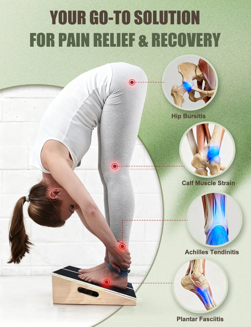 Professional Slant Board for Calf Stretching with 5 Resistance Bands Adjustable Portable Incline Board Wooden Calf Stretcher for Physical Therapy Squats Leg Knees Heel Ankle