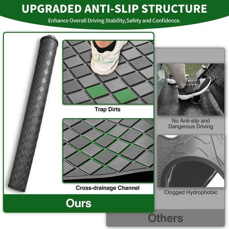 Cartalia Golf Cart Floor Liner Mat 8mm Thick Rubber Full Coverage Only Fits EZGO RXV (2008-2022) & 2Five (2009+) Cart Non-Slip Deluxe Diamond Patten Protection Front Feet Mats Replacement - Black Trim