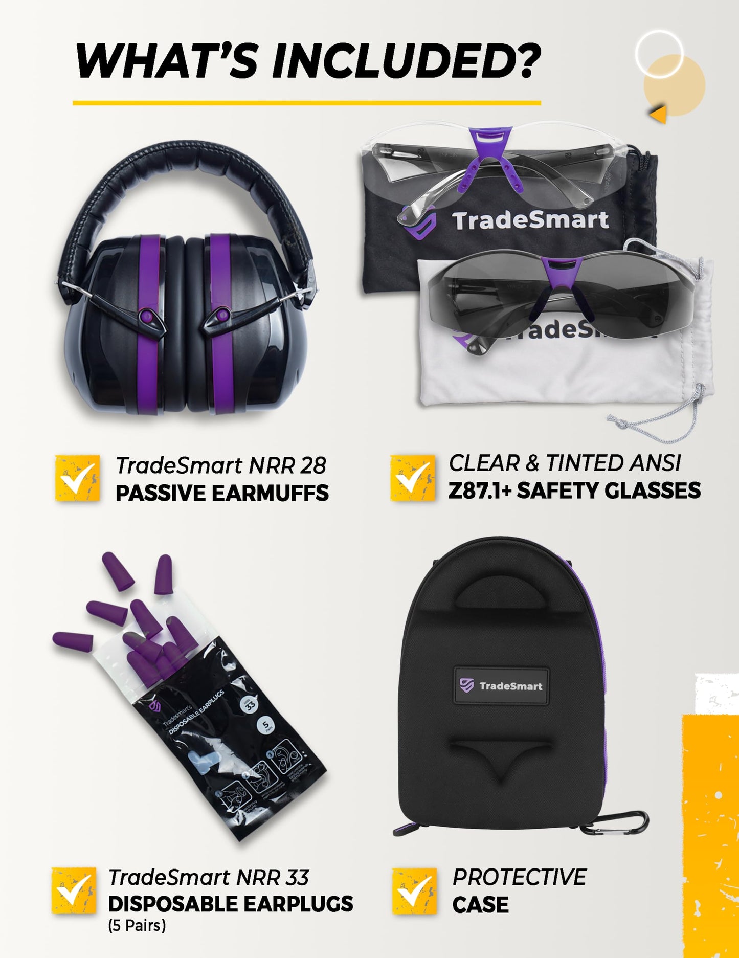 TradeSmart All-in-One Shooting Ear Protection - Comfort+ NRR 28 Earmuffs, Glasses & Earplugs + Carry Case