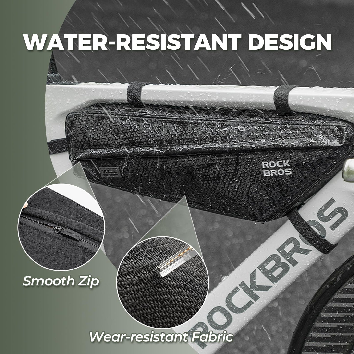 ROCKBROS Bike Frame Bag 2.9L Large Capacity Bike Storage Bag Waterproof Under Top Tube Bike Bag，Narrow Edge Bike Pouch for Mountain & Road Bike