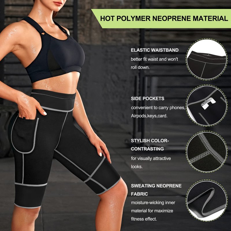 TrainingGirl Women's Hot Neoprene Sauna Sweat Shorts with Pocket Weight Loss Slimming Pants Workout Body Shaper Yoga Leggings (Black, XL (See in Last Picture))