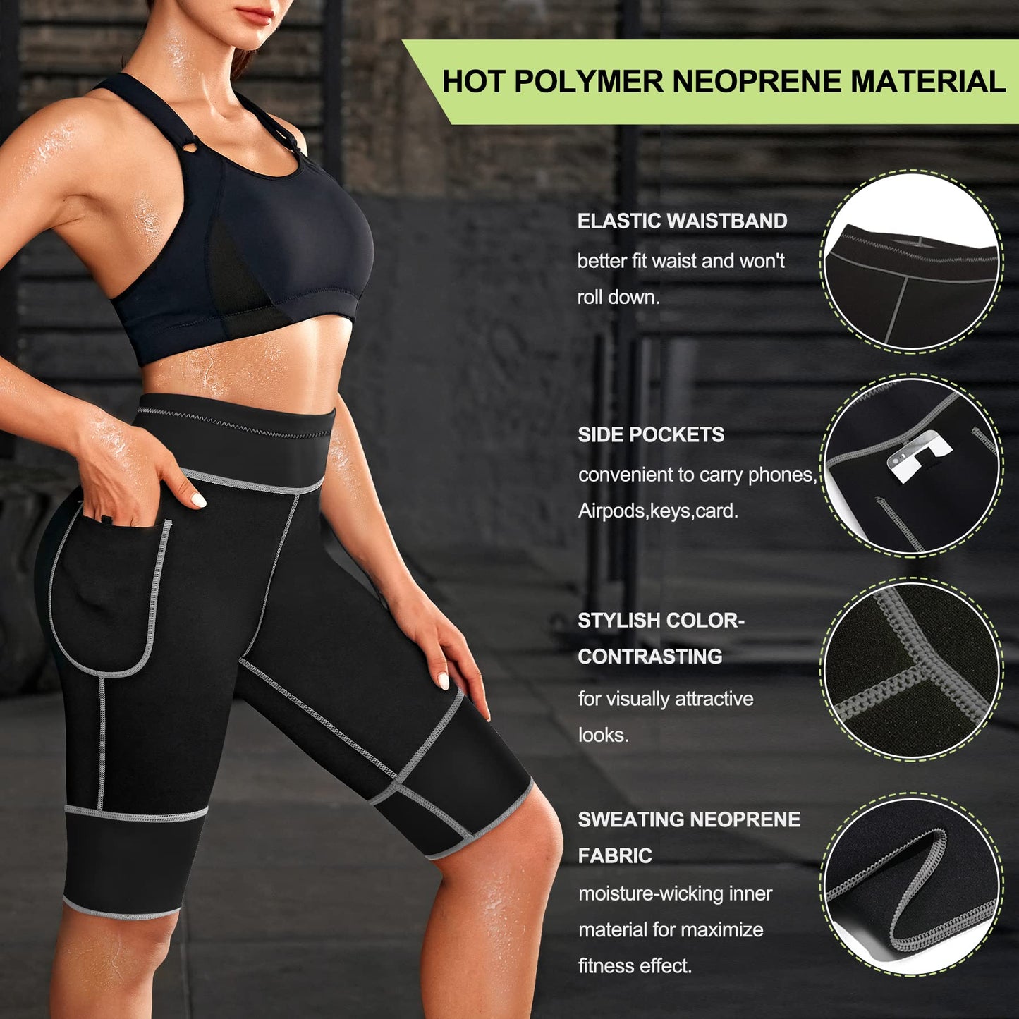 TrainingGirl Women's Hot Neoprene Sauna Sweat Shorts with Pocket Weight Loss Slimming Pants Workout Body Shaper Yoga Leggings (Black, L (See in Last Picture))