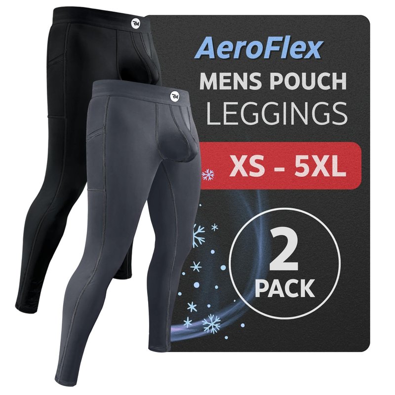 Real Men 28in Nylon Leggings B Pouch Med 2pk Blk/Gry Thermal Underwear For Men Men's Thermal Underwear Set Mens Leggings Mens Compression Pants Calzoncillos Para Hombres Mesh Base Layer Men's Tights