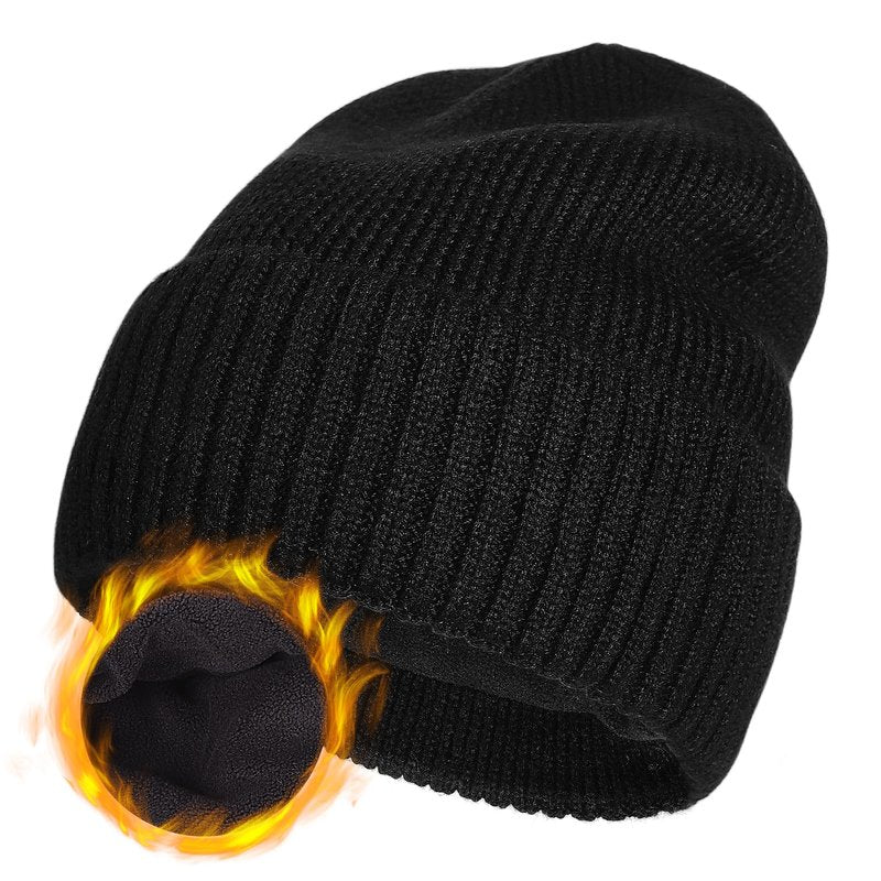 ZTL Oversize M/L/XL/XXL Beanie Hats for Men 30% Merino Wool Knit Hat, Winter Hats for Women Thick Warm Lined Cold Weather Skull Cap(Black,XXL)