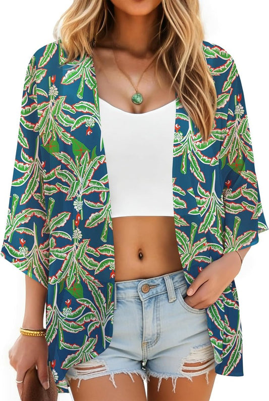 Women's Chiffon Kimono - Loose Casual Open Front Cover Up | Lightweight & Stylish