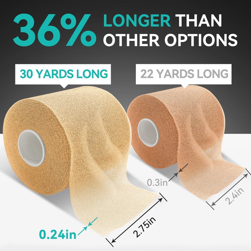 Dimora Pre Wrap Athletic, 4 Rolls Prewrap Headband for Hair, 120 Yards Foam Underwrap Athletic Tape, Best Padding for Underneath Sports Tape, 2.75 Inches x 30 Yards - Beige