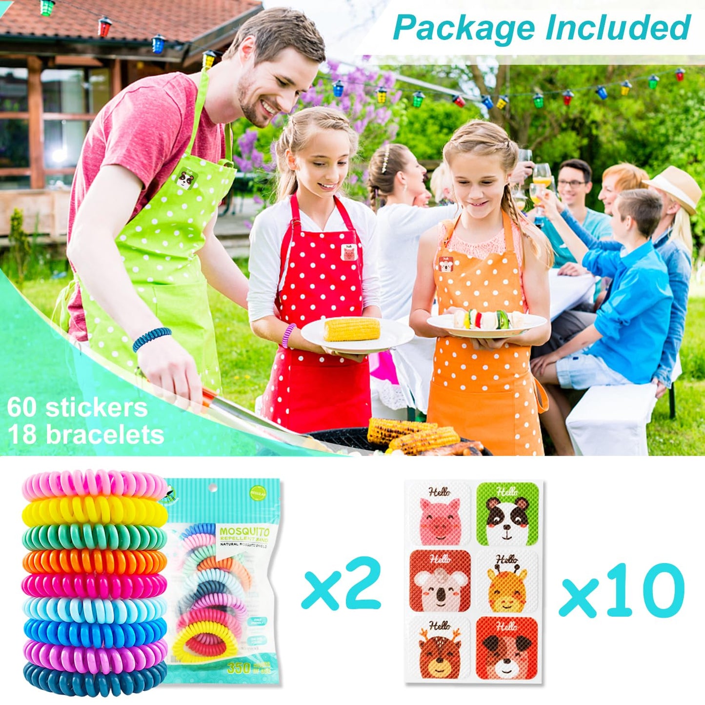 18 Pack Mosquito Repellent Bracelets, DEET-Free Insect & Bug Repellent Wrist Bands with 60 Pack Smile Mosquito Patches for Kids & Adults Outdoor Camping Fishing Traveling