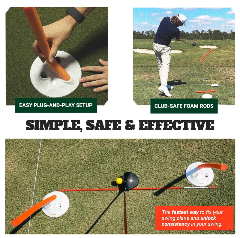 WHYGOLF Alignment Discs Lite, Compact Golf Swing Trainer and Alignment Sticks Set with 2 Discs and 2 Foam Rods, Portable Golf Training Aid and Practice Accessory