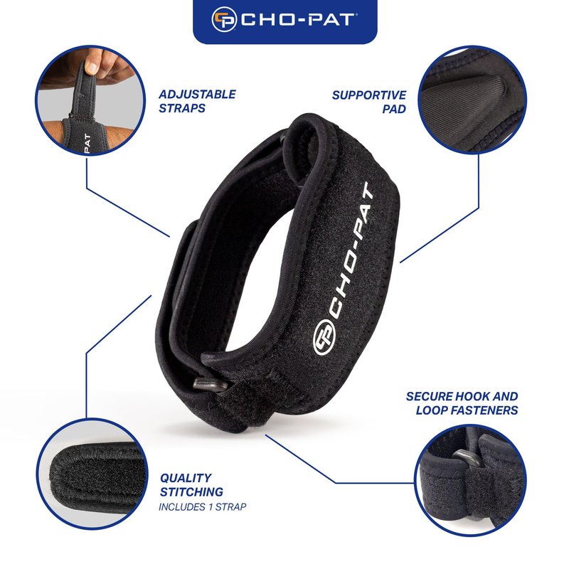 Cho-Pat Tennis Elbow Strap, Adjustable Forearm Support for Tennis Elbow, Overuse Syndromes, Muscle Strains, and Tendonitis, OSFM