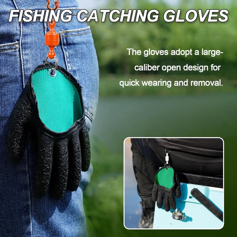 Fishing Gloves with Magnet Release - Professional 2-Piece Set for Handling, Catching & Cleaning Fish