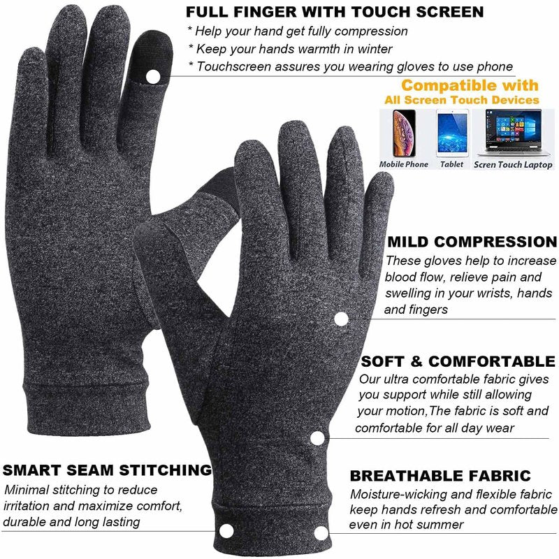 2 Pairs Full Finger Arthritis Gloves,Compression Gloves for Women Men, Hand Gloves Support and Warmth for Hands, Finger Joint, Relieve Pain from Rheumatoid, Osteoarthritis, RSI (Medium (2 Pairs))