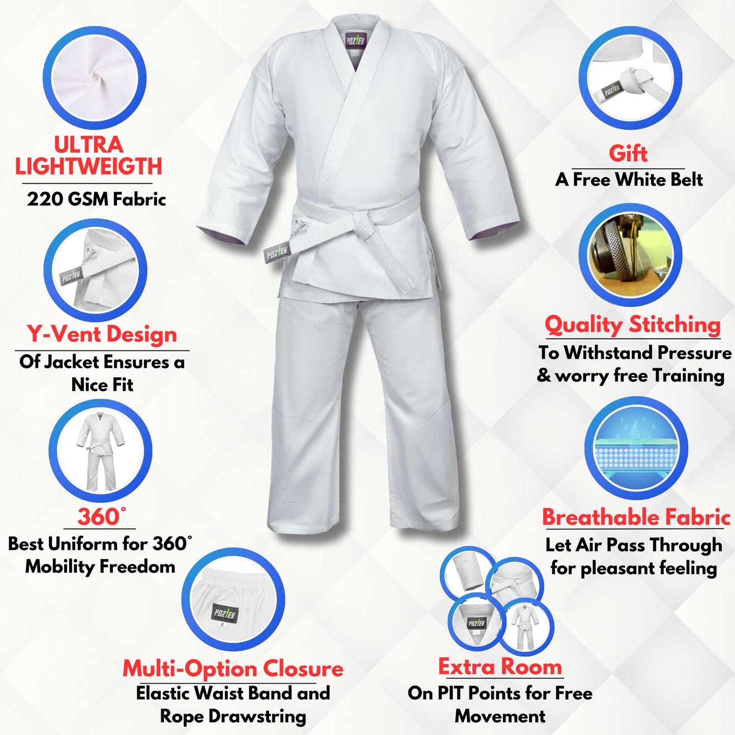 POZTEV Karate Uniform for Kids & Adults Lightweight Student Gi Pants and Jackets for Martial Arts Taekwondo Uniform With Free Belt (0)