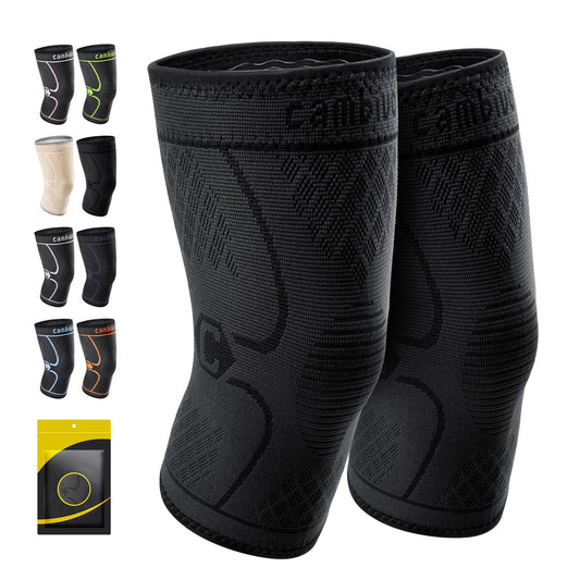 CAMBIVO 2 Pack Knee Brace, Knee Compression Sleeve for Men and Women, Knee Support for Running, Workout, Gym, Hiking, Sports (Black,Large)