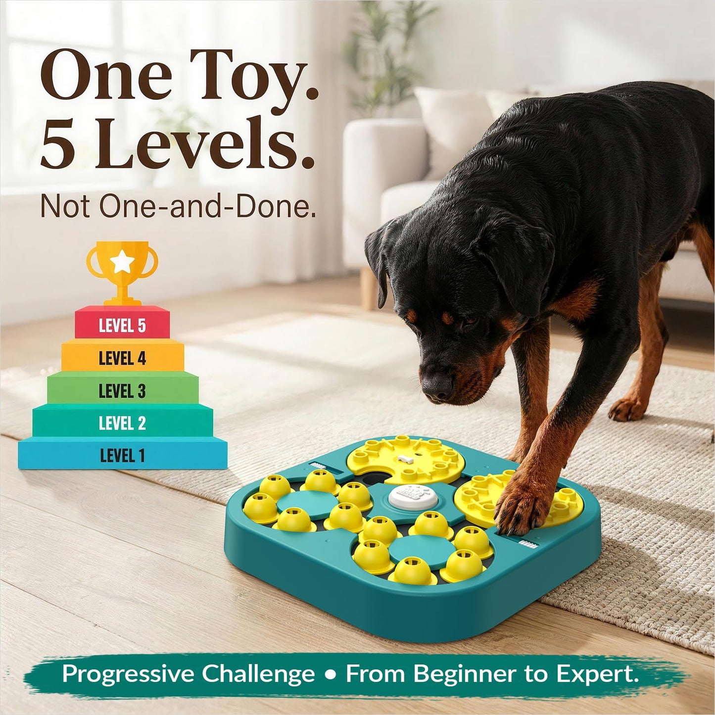 KADTC XL 5-Levels Dog Puzzle Toy, 6 Games Mental Stimulation for Smart Dogs