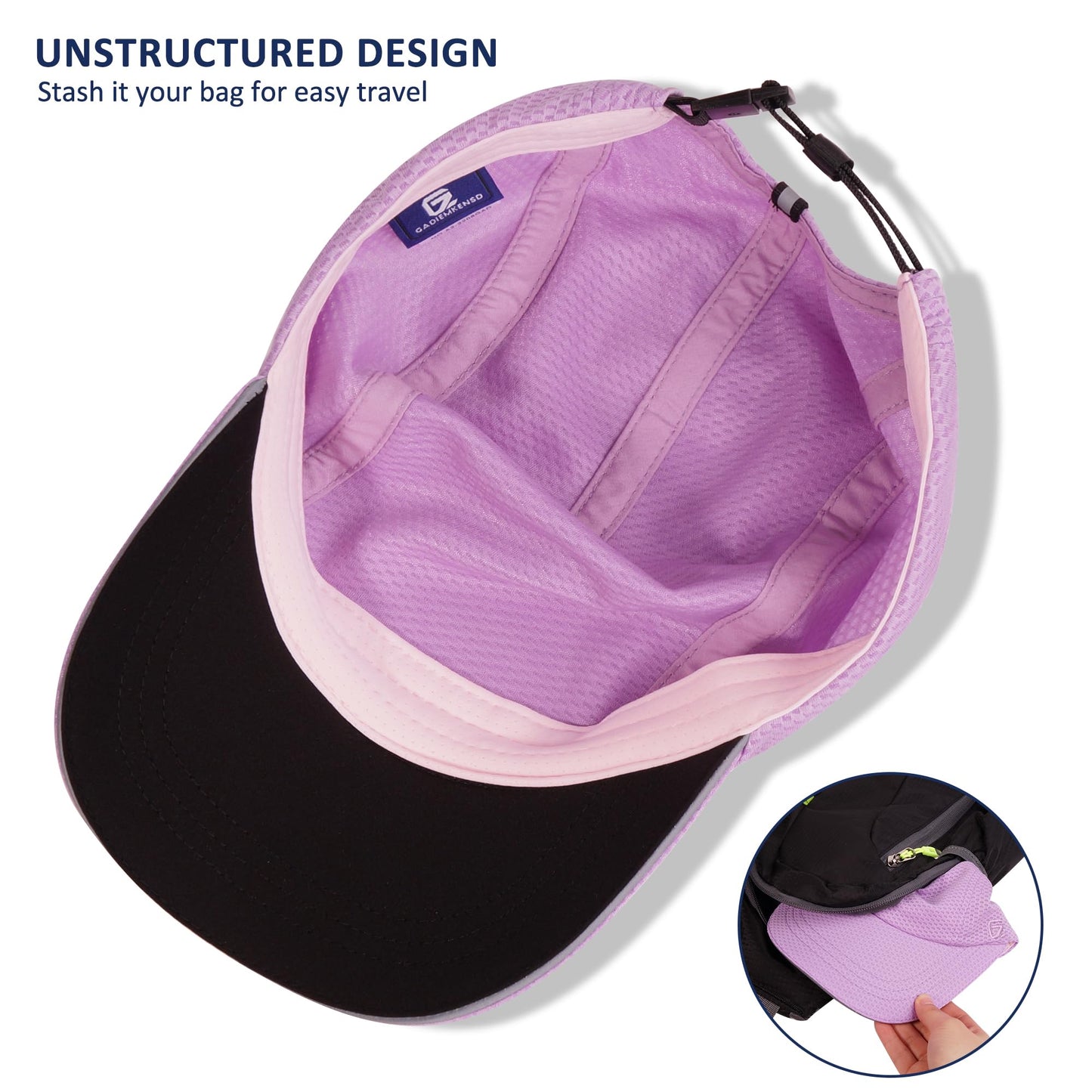 GADIEMKENSD Women's Race Day Running Hat Performance Mesh Baseball Cap Ventilation, Lightweight, Reflective Safety Ponytail Hats for Exercise Golf Hiking Beach Workout Gym Light Purple