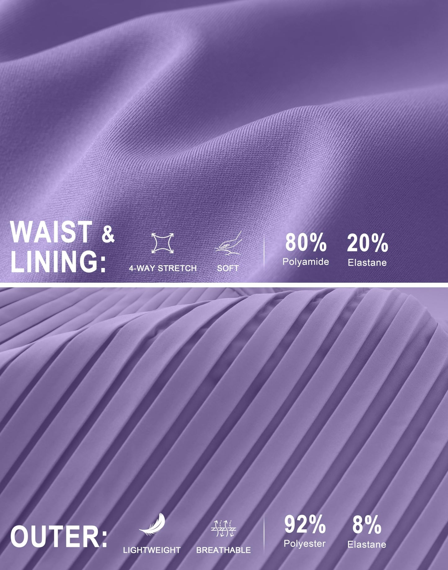 SANTINY 14" Tennis Skirt Skorts for Woman Pleated High Waited Skirts with Built-in Shorts Athletic Golf Skort (Lavander_M)