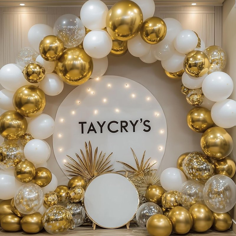 Gold Balloon Garland Arch Kit - 129pcs Metallic Balloons in 5-18 Inch Sizes for Graduation, Weddings, and Birthday Parties