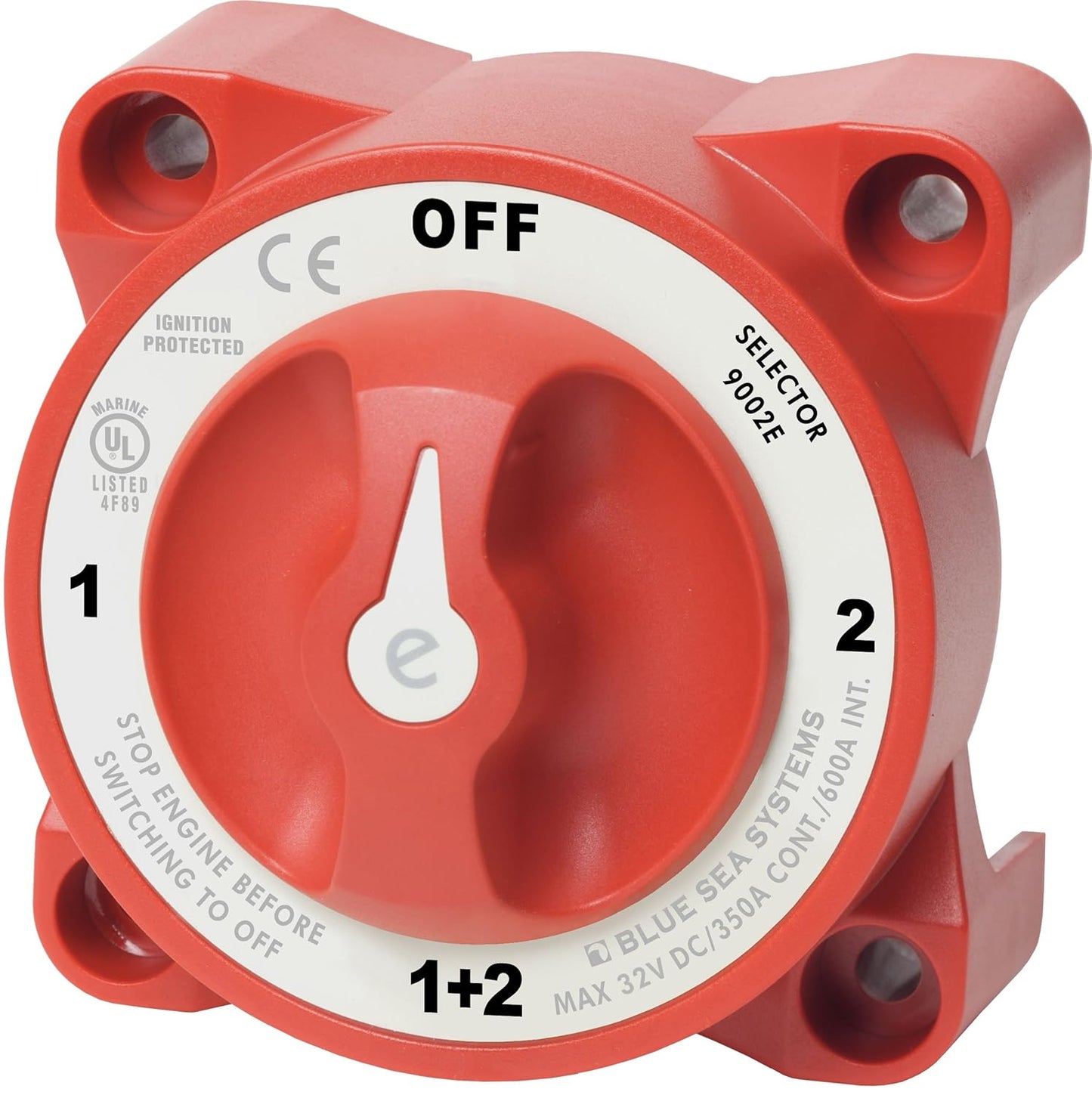 e-Series Battery Switch Selector - 4 Position with Alternator Field Disconnect | 32V DC, 325A, Red