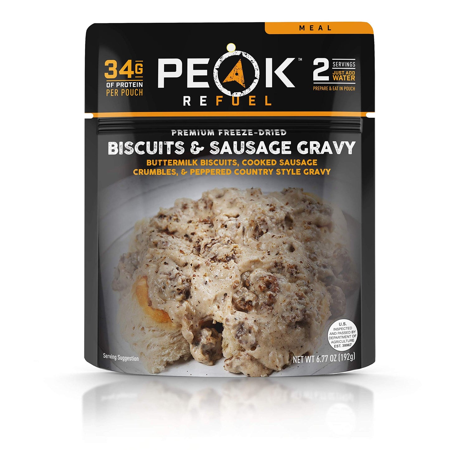 Peak Refuel Biscuits and Gravy | Premium Freeze Dried Camping Food | Backpacking & Hiking MRE Meals | Just Add Water | 100% Real Meat | 53g of Protein | 2 Serving Pouch (2 Serving Pouch)