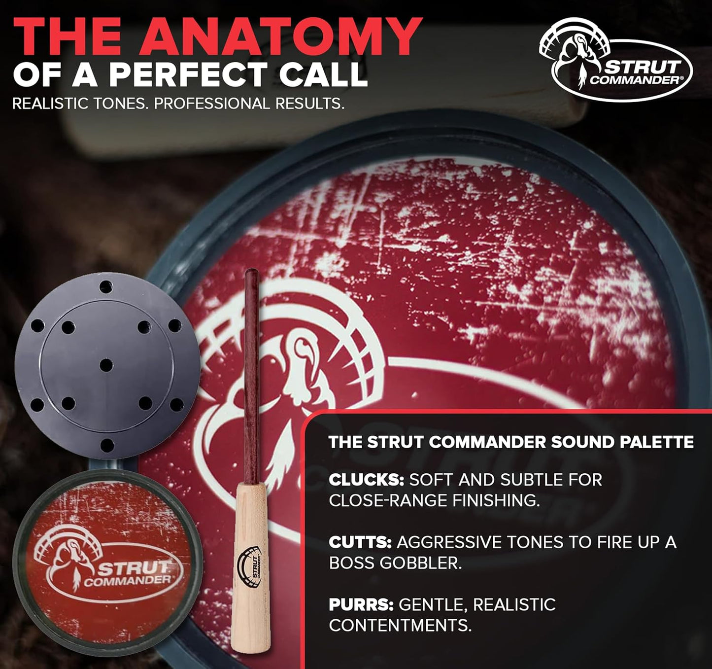 Turkey Pot Call - STRUT COMMANDER Slate & Cherry Scratch Call for Realistic Sound | Perfect for Hunters