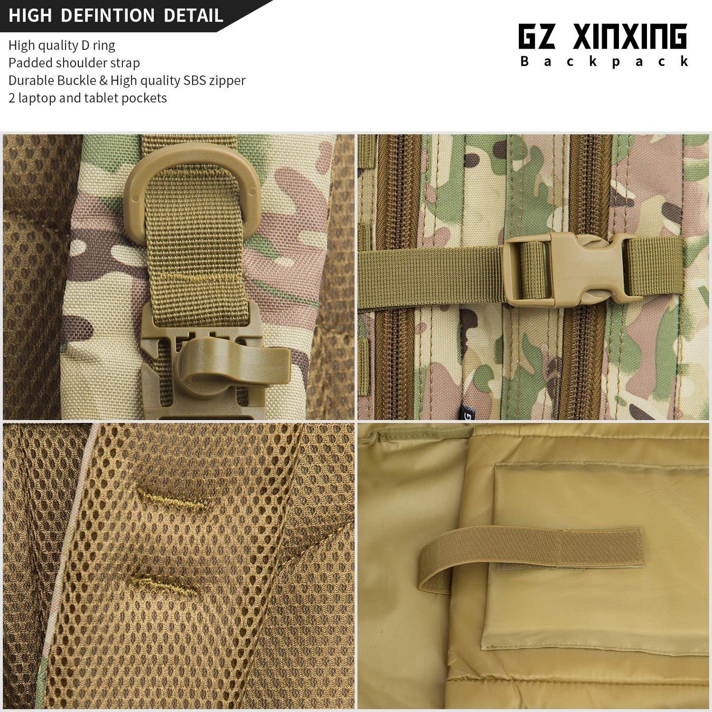 GZ XINXING 45L Large 3 day Molle Assault Pack Military Tactical Army Backpack Bug Out Bag Rucksack Daypack (CP)