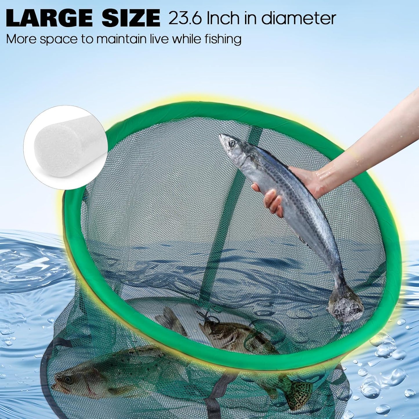 Floating Fish Basket - Extra Large 41/73 Gallons | Fully Foldable Collapsible Mesh Fishing Net Holder